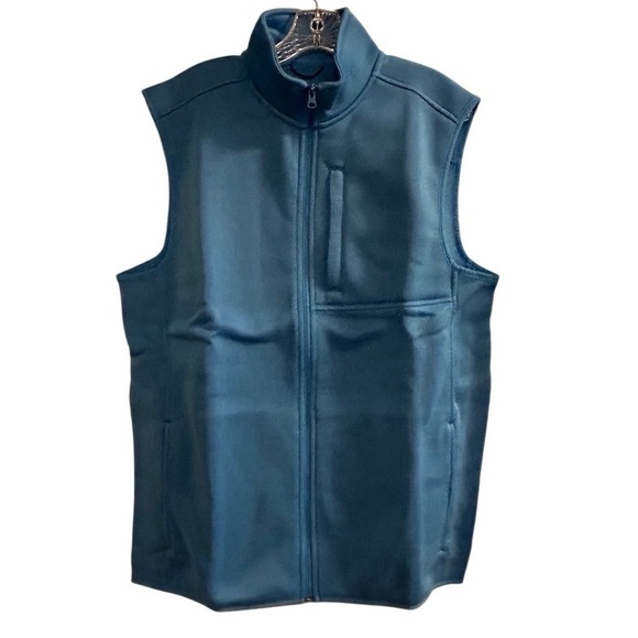 Lands' End Men's Sea Breeze Blue Fleece Vest L/T Full Zip Casual Zip Pockets - Picture 1 of 10